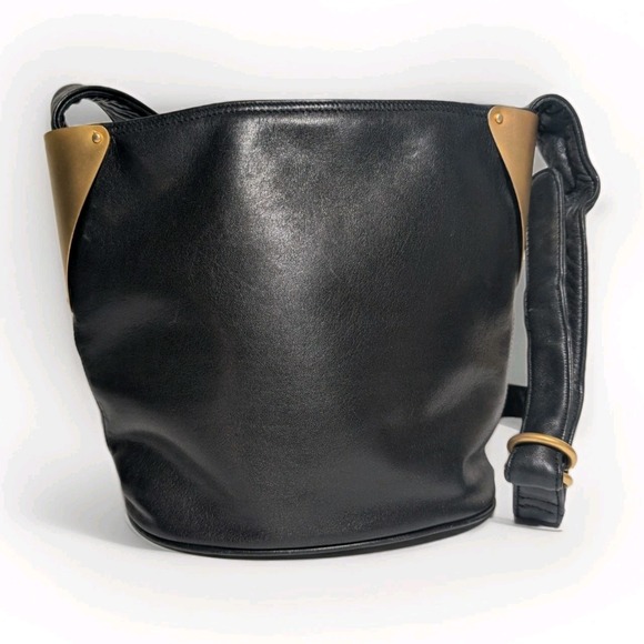 Rare VTG. 80s Sharif Butter Soft Leather Gold Shield Cuff Accents Designer Purse - Picture 1 of 15